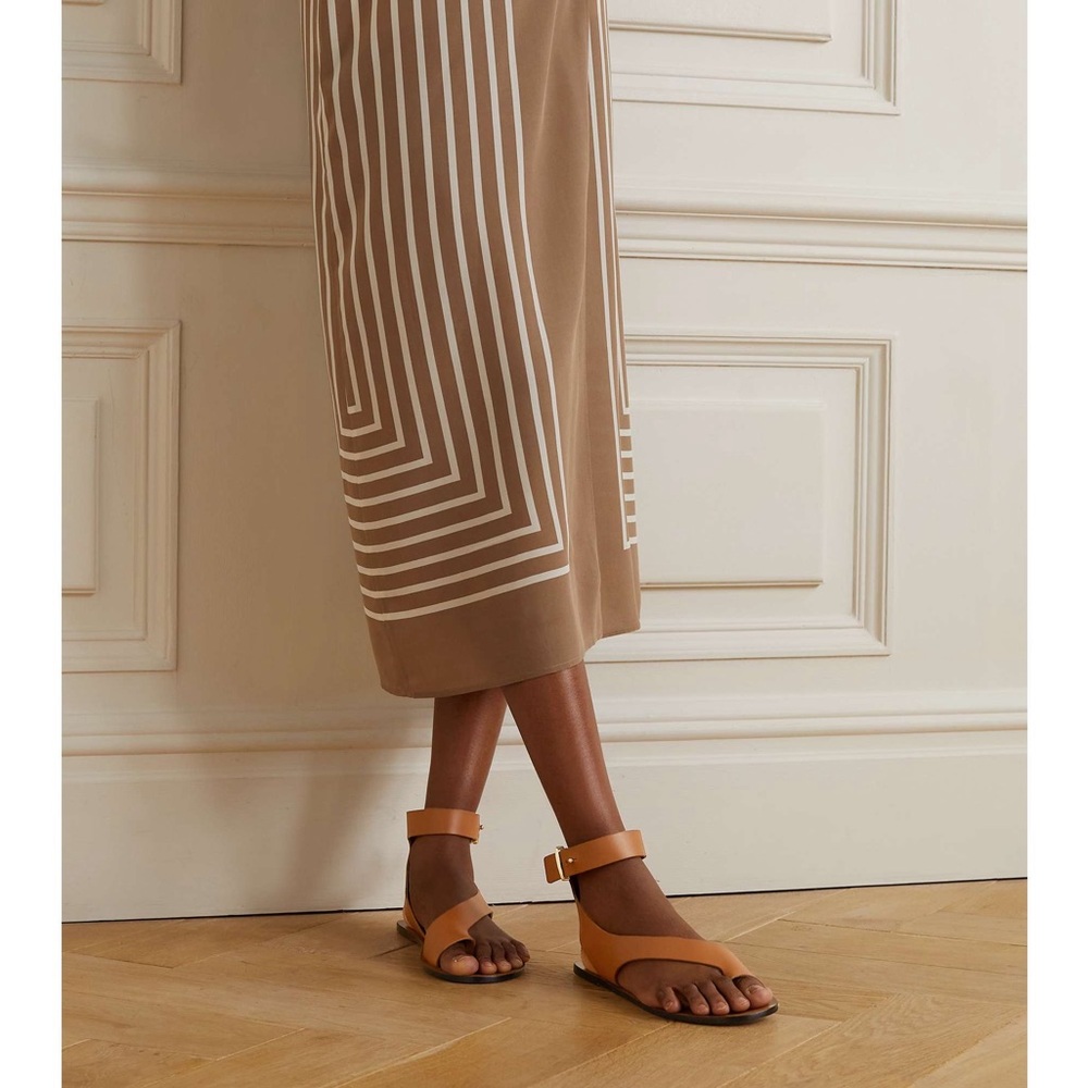 Women’s Tan Leather Ankle-Strap Flat Sandals